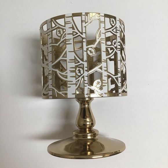 Bath & Body Works White BIRCH TREES Pedestal 3 Wick Candle Holder Rustic Cabin - Picture 8 of 15